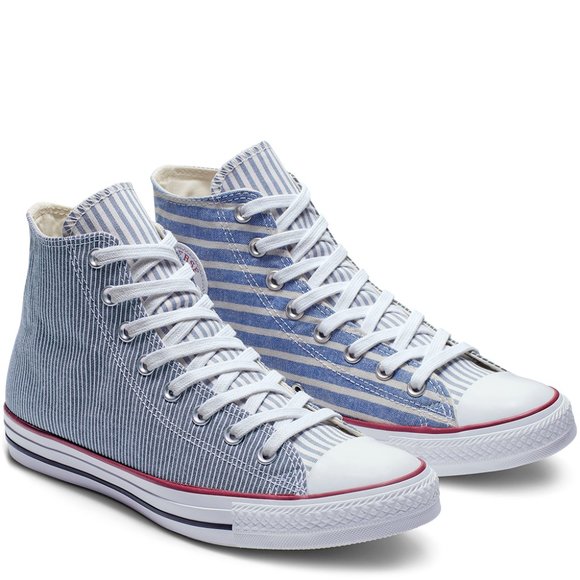 Converse Shoes - ✨NEW✨ Converse All Stars Mix-Match Blue Stripes High Top Sneakers